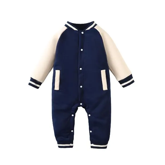 1-18M Baby Boys Romper Blue Baseball Long Sleeve Jumpsuit Baby Bodysuit Wholesale Baby Clothes Catpapa 462307180