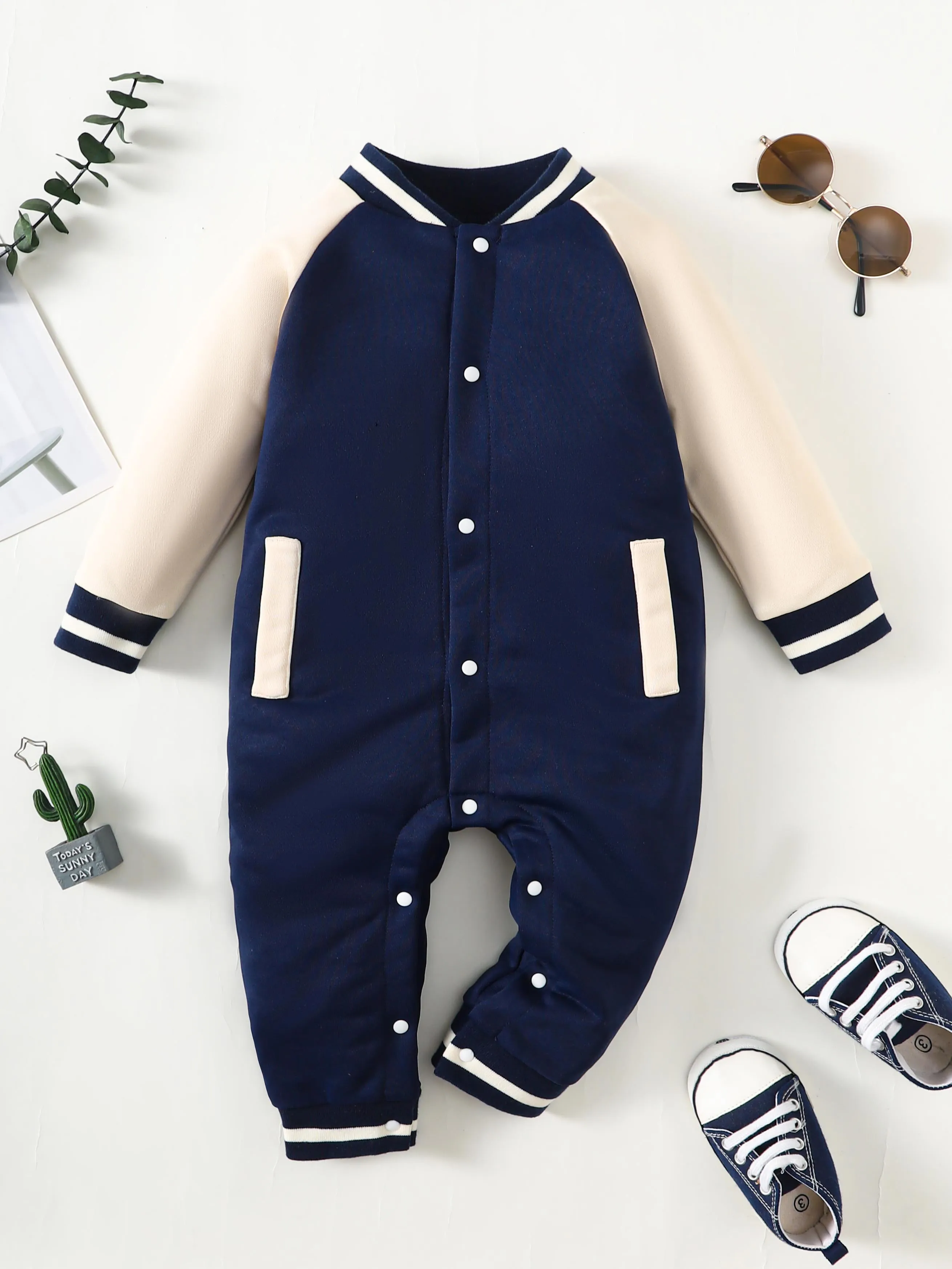1-18M Baby Boys Romper Blue Baseball Long Sleeve Jumpsuit Baby Bodysuit Wholesale Baby Clothes Catpapa 462307180