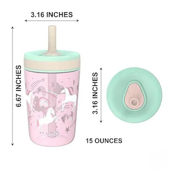 15oz Toddler Cups, 2-Pack | Durable Leak-Proof Sippy Cups with Silicone Straws (Fanciful Unicorn & Happy Skies)