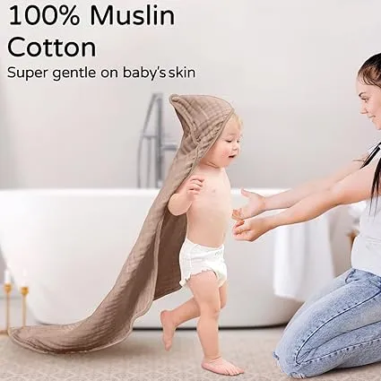 2-Pack Hooded Baby Towels – 100% Muslin Cotton, Soft & Absorbent, 32"x32", Newborn Essentials