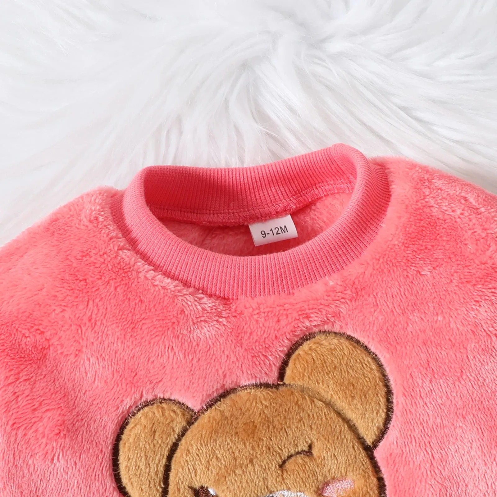 2PCS Baby Warm Coral Plush Teddy Bear Design Clothing Set