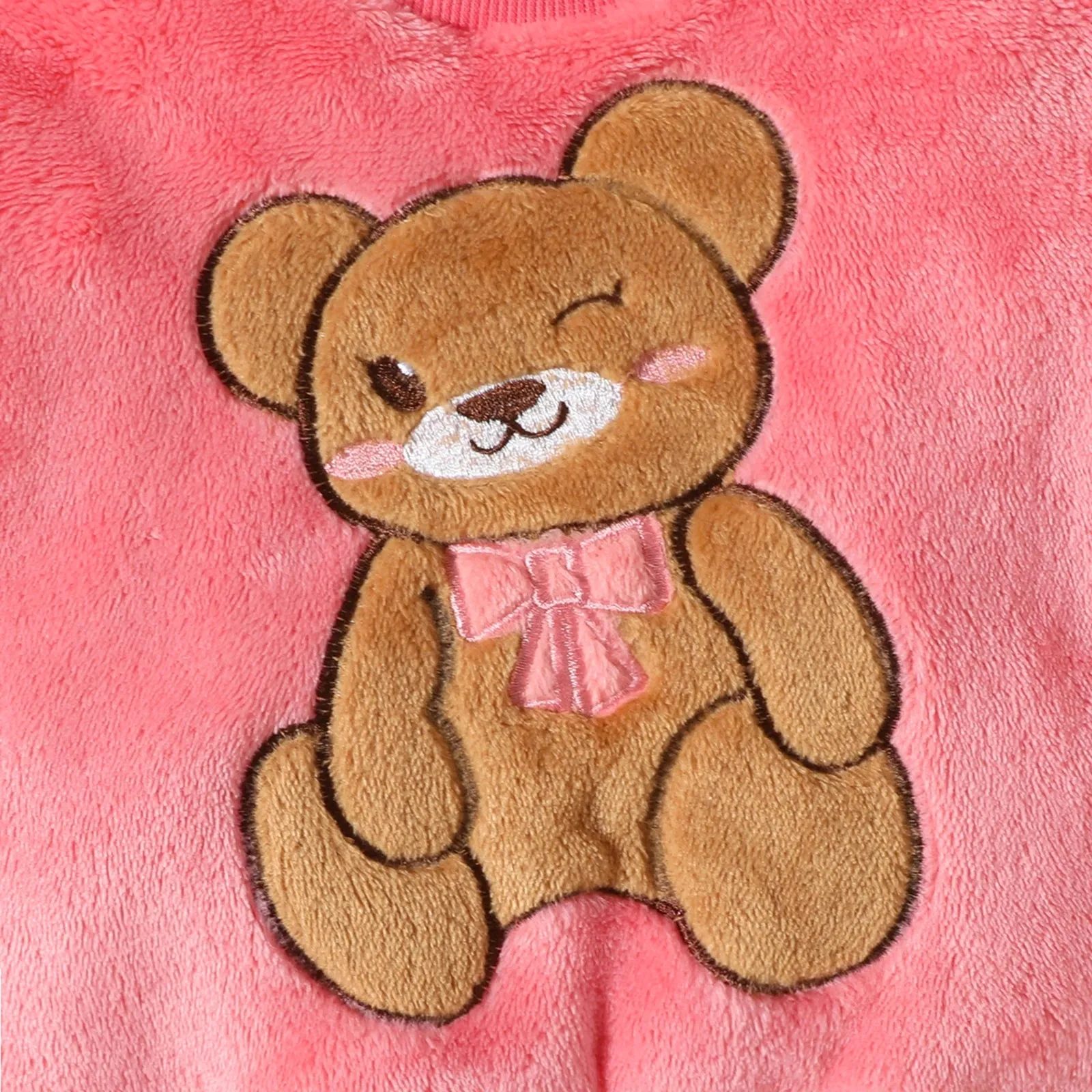 2PCS Baby Warm Coral Plush Teddy Bear Design Clothing Set