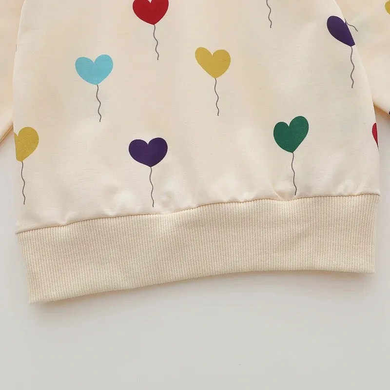 2PCS Love Balloon Print Long sleeved Baby Warm Clothing Set