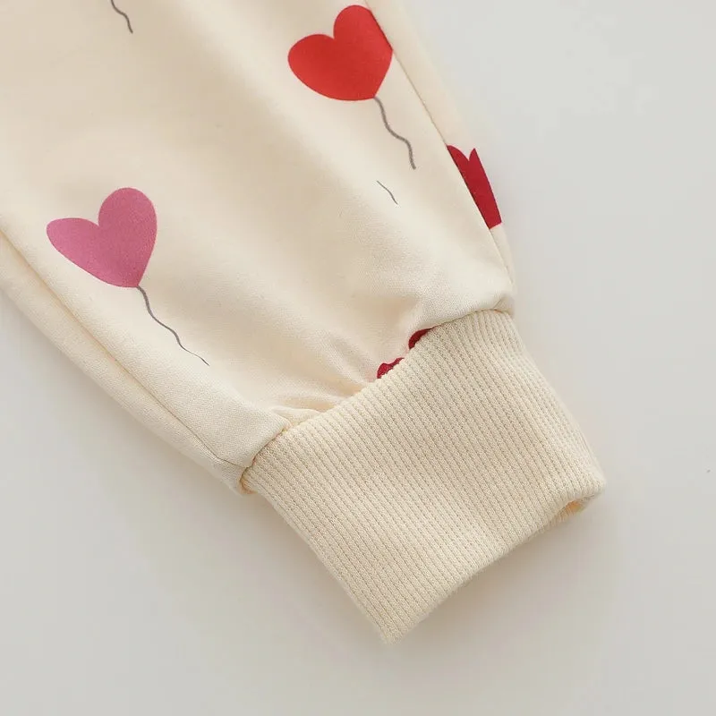 2PCS Love Balloon Print Long sleeved Baby Warm Clothing Set
