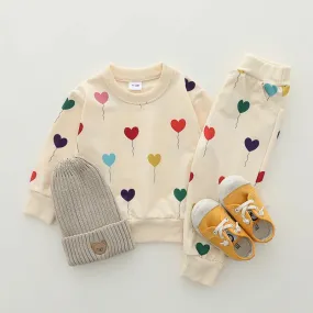 2PCS Love Balloon Print Long sleeved Baby Warm Clothing Set
