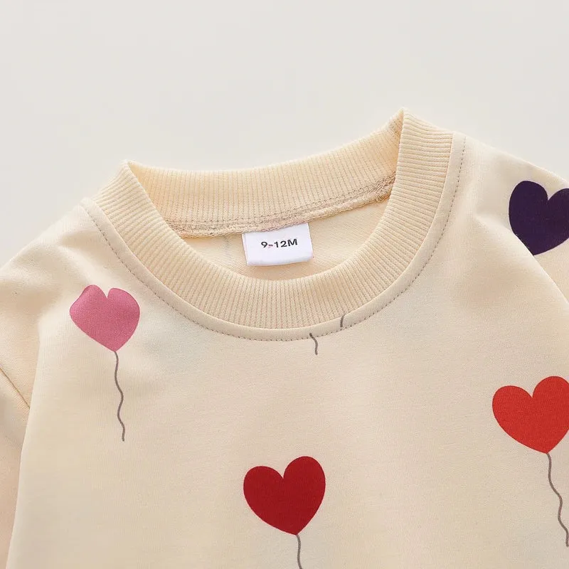 2PCS Love Balloon Print Long sleeved Baby Warm Clothing Set