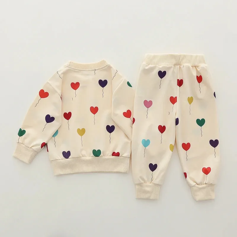 2PCS Love Balloon Print Long sleeved Baby Warm Clothing Set