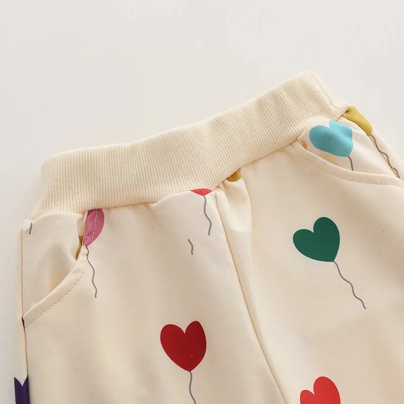 2PCS Love Balloon Print Long sleeved Baby Warm Clothing Set