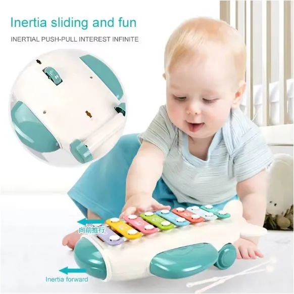 8-Key Kids Xylophone Toy Airplane Shape with Pair of Mallets for Early Musical Educational