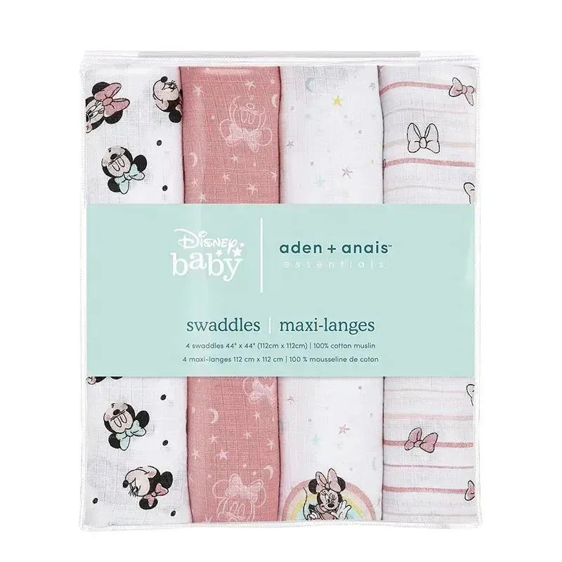 Aden   Anais - Swaddle Blanket, Muslin Blankets, 4 Pk, Minnie Mouse Rainbows