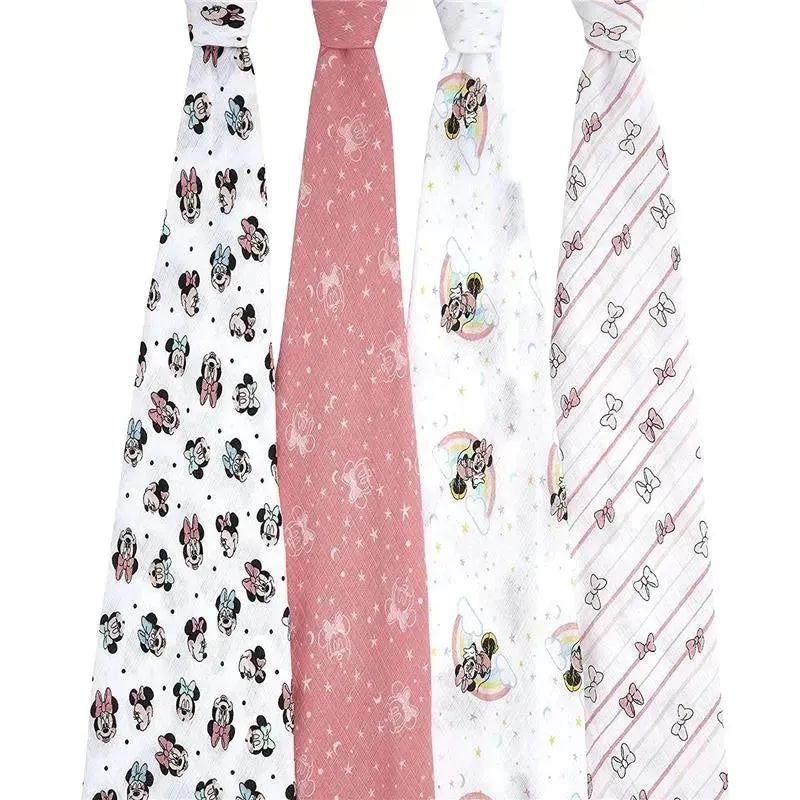Aden   Anais - Swaddle Blanket, Muslin Blankets, 4 Pk, Minnie Mouse Rainbows