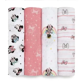 Aden   Anais - Swaddle Blanket, Muslin Blankets, 4 Pk, Minnie Mouse Rainbows