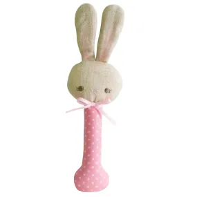 BABY BUNNY STICK RATTLE PINK WITH WHITE SPOT