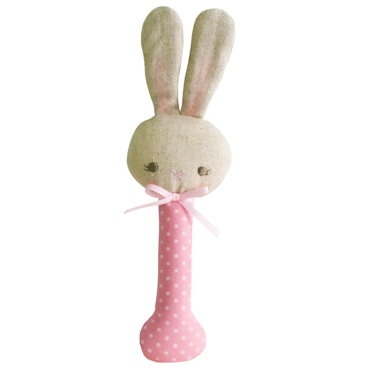 BABY BUNNY STICK RATTLE PINK WITH WHITE SPOT