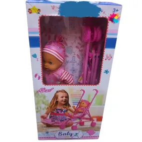Baby Doll Stroller Playset - Interactive Doll with Pink Stroller (Ages 3 )