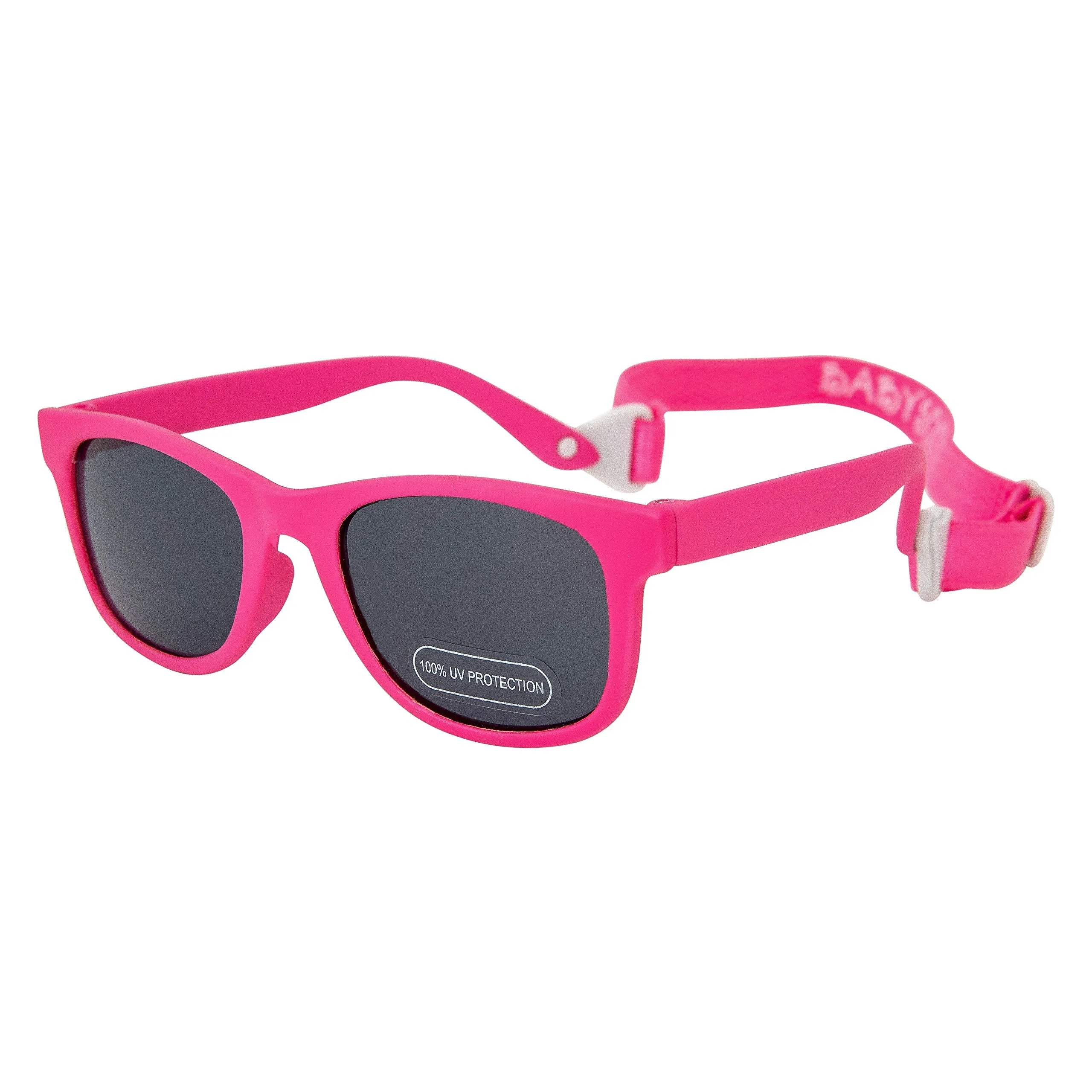 Baby Solo Babyfarer Baby Infant Sunglasses Safe, Soft, and Adjustable 0-24 Months Matte Hot Pink Frame W/ Solid Black Lens