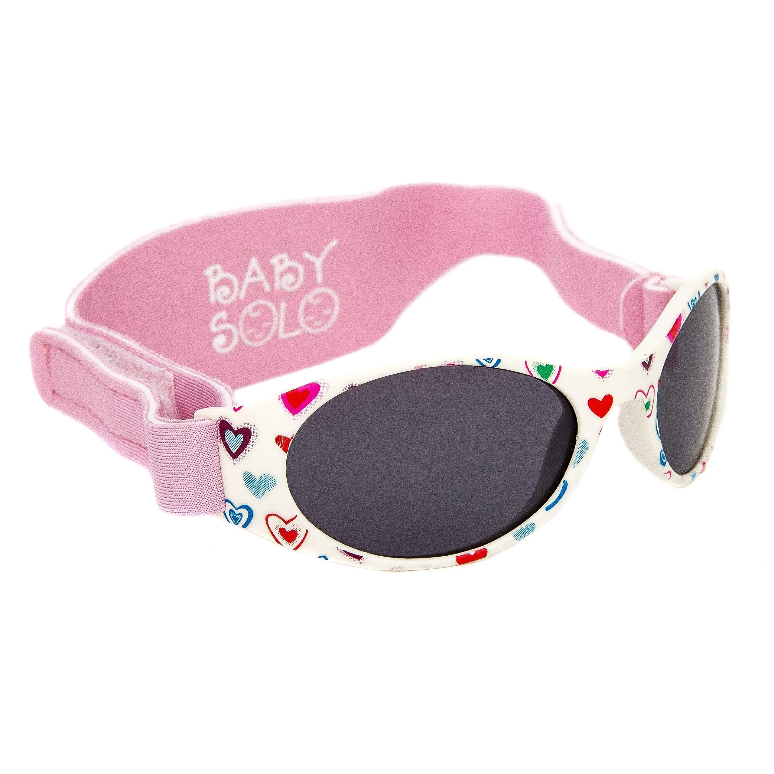 Baby Solo Original Baby Sunglasses Safe, Soft, & Adorable Durable Case Included (0-36 Months, Cutie Pink Heart Frame w/Solid Black Lens) 0-36 Month Cutie Pink Heart Frame w/ Solid Black Lens