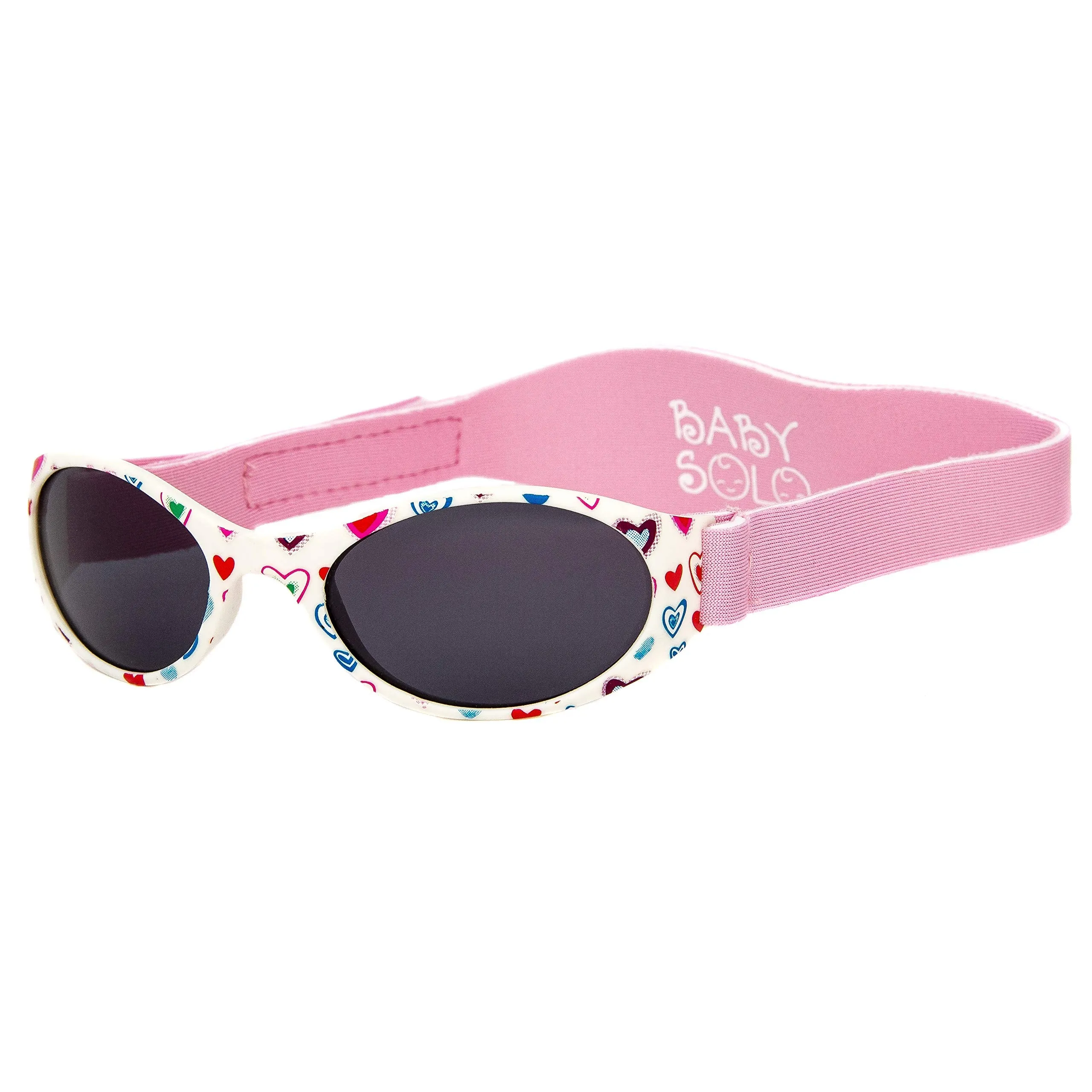 Baby Solo Original Baby Sunglasses Safe, Soft, & Adorable Durable Case Included (0-36 Months, Cutie Pink Heart Frame w/Solid Black Lens) 0-36 Month Cutie Pink Heart Frame w/ Solid Black Lens