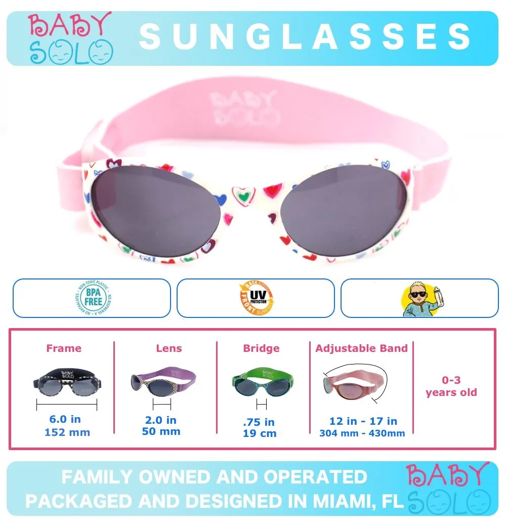 Baby Solo Original Baby Sunglasses Safe, Soft, & Adorable Durable Case Included (0-36 Months, Cutie Pink Heart Frame w/Solid Black Lens) 0-36 Month Cutie Pink Heart Frame w/ Solid Black Lens