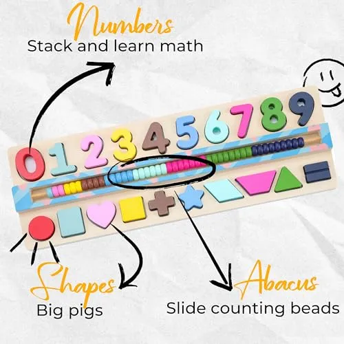 BEKILOLE Wooden Montessori Toys for Kids Toddler Number Puzzles Sorter Counting Shape Stacker Stacking Game Preschool Toys for Boy Girl Learning Education Math Blocks Boy & Girl Gifts and Beyond