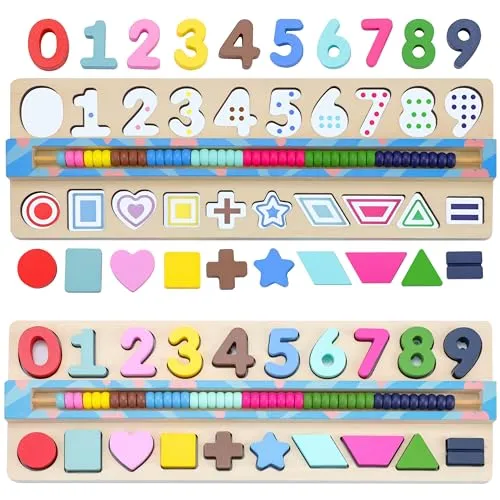 BEKILOLE Wooden Montessori Toys for Kids Toddler Number Puzzles Sorter Counting Shape Stacker Stacking Game Preschool Toys for Boy Girl Learning Education Math Blocks Boy & Girl Gifts and Beyond