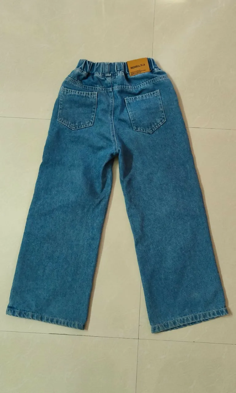 Blue Solid Jeans For Girls