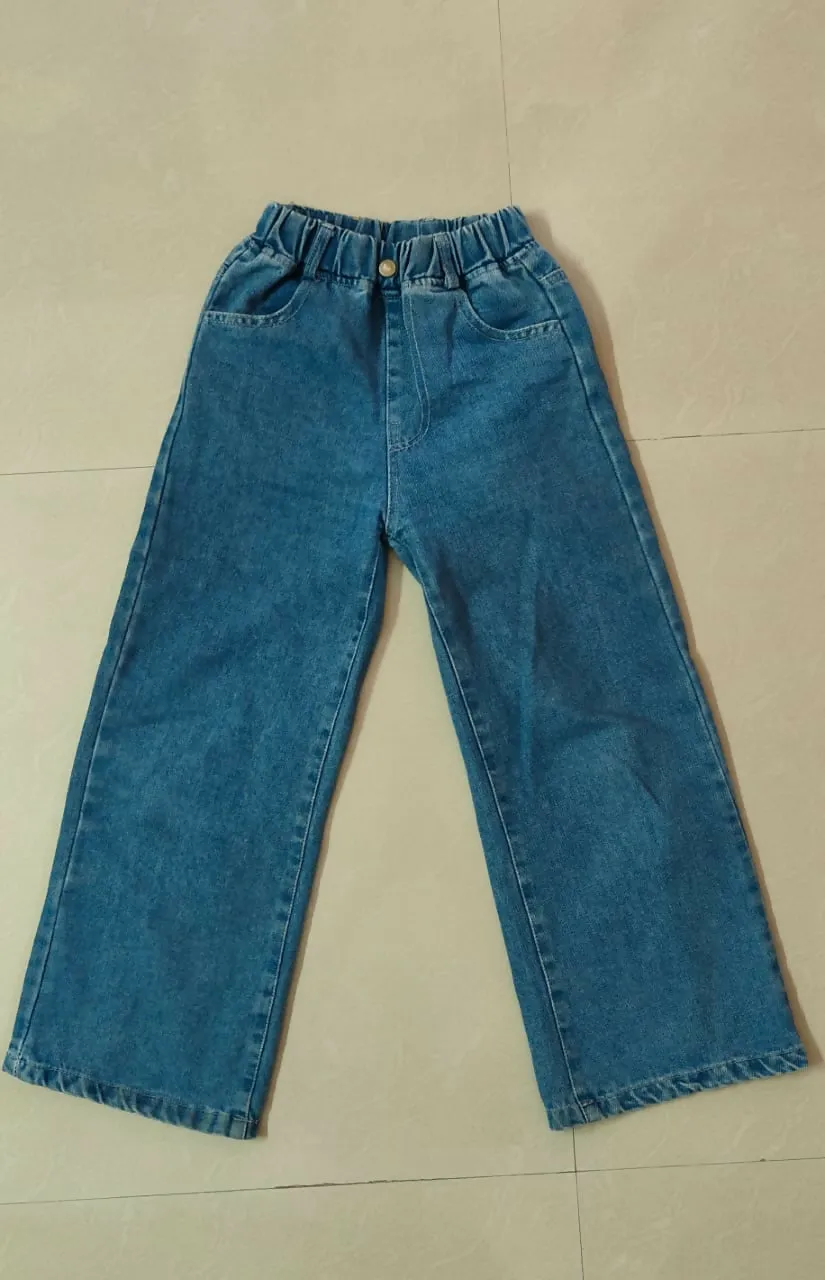 Blue Solid Jeans For Girls