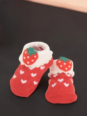 Charming Strawberry Socks with Heart Pattern – Soft & Non-Slip