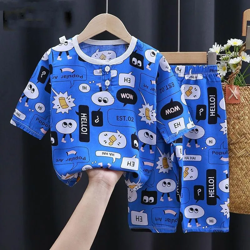 Cotton Silk Air-Conditioning Baby Clothes – Summer Cartoon Pajamas