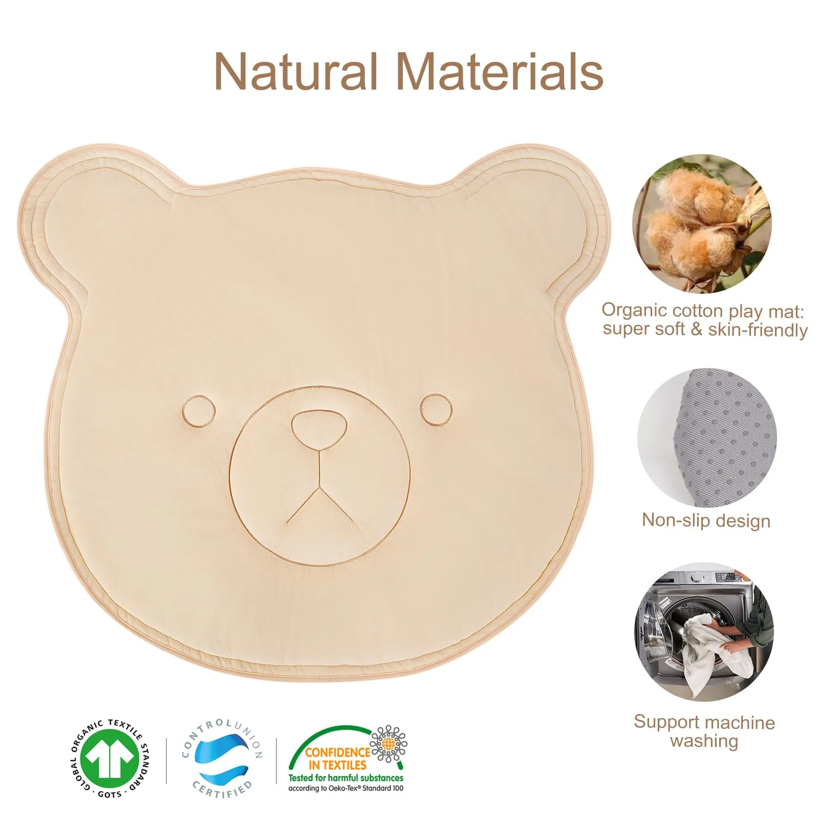 Cottonbee: 4-in-1 Organic Wooden Baby Gym with Cotton Play Mat & Sensory Toys for 0-36 Months
