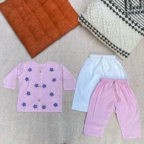 Daisy - Organic Cotton Full Sleeves Jhabla with Two Pyjamas