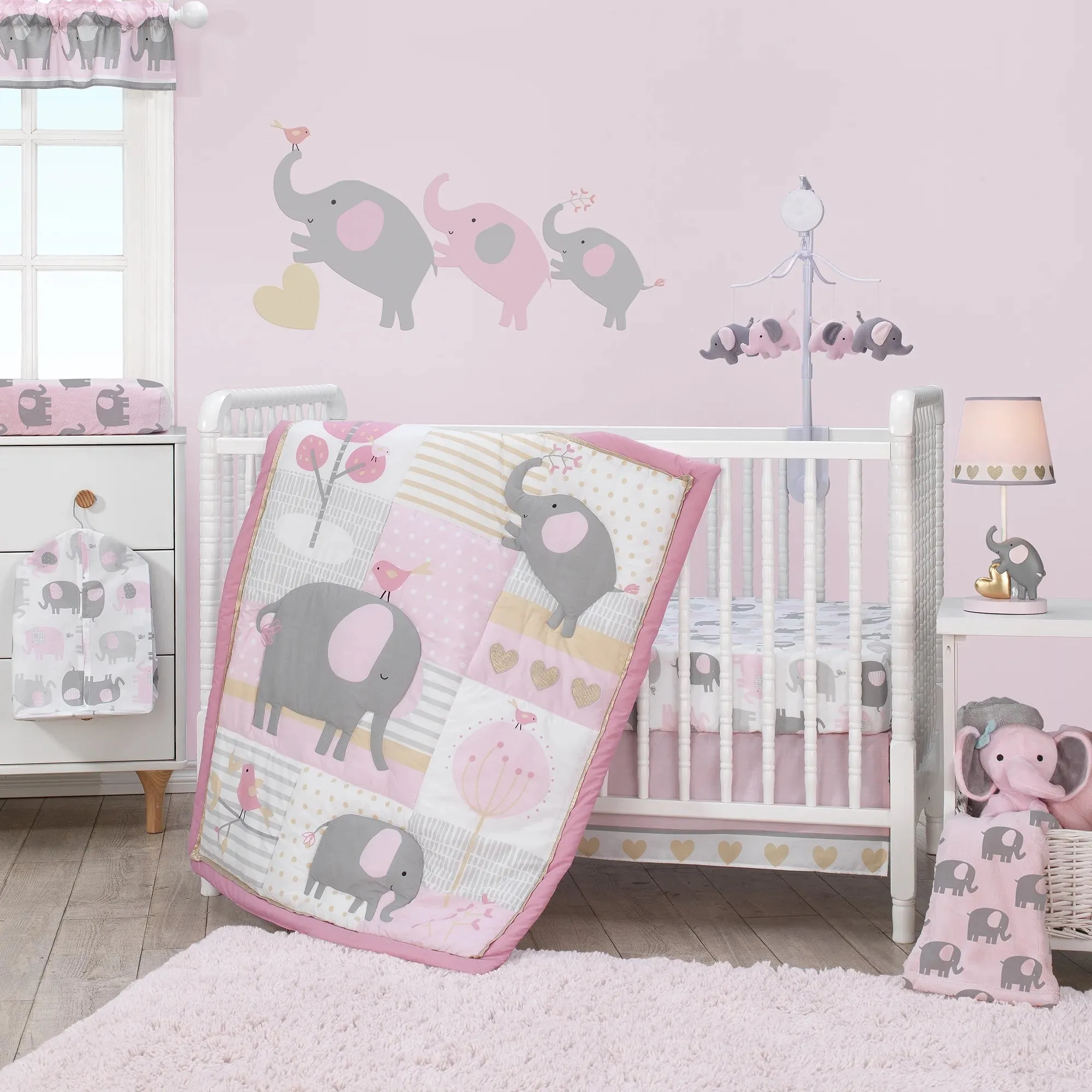 Eloise 3-Piece Crib Bedding Set - Pink, Gray, White, Animals