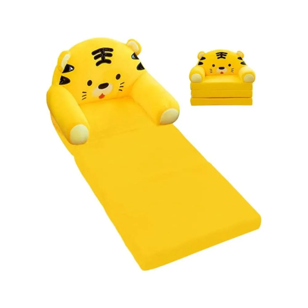 Foldable Toddler Chair Lounger for Girls, Removable and Washable Lazy Sleeping Sofa chair for Kids, Yellow Cat