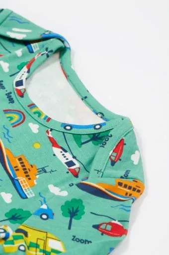 Frugi Easy Dressing Printed Babygrow - To The Rescue