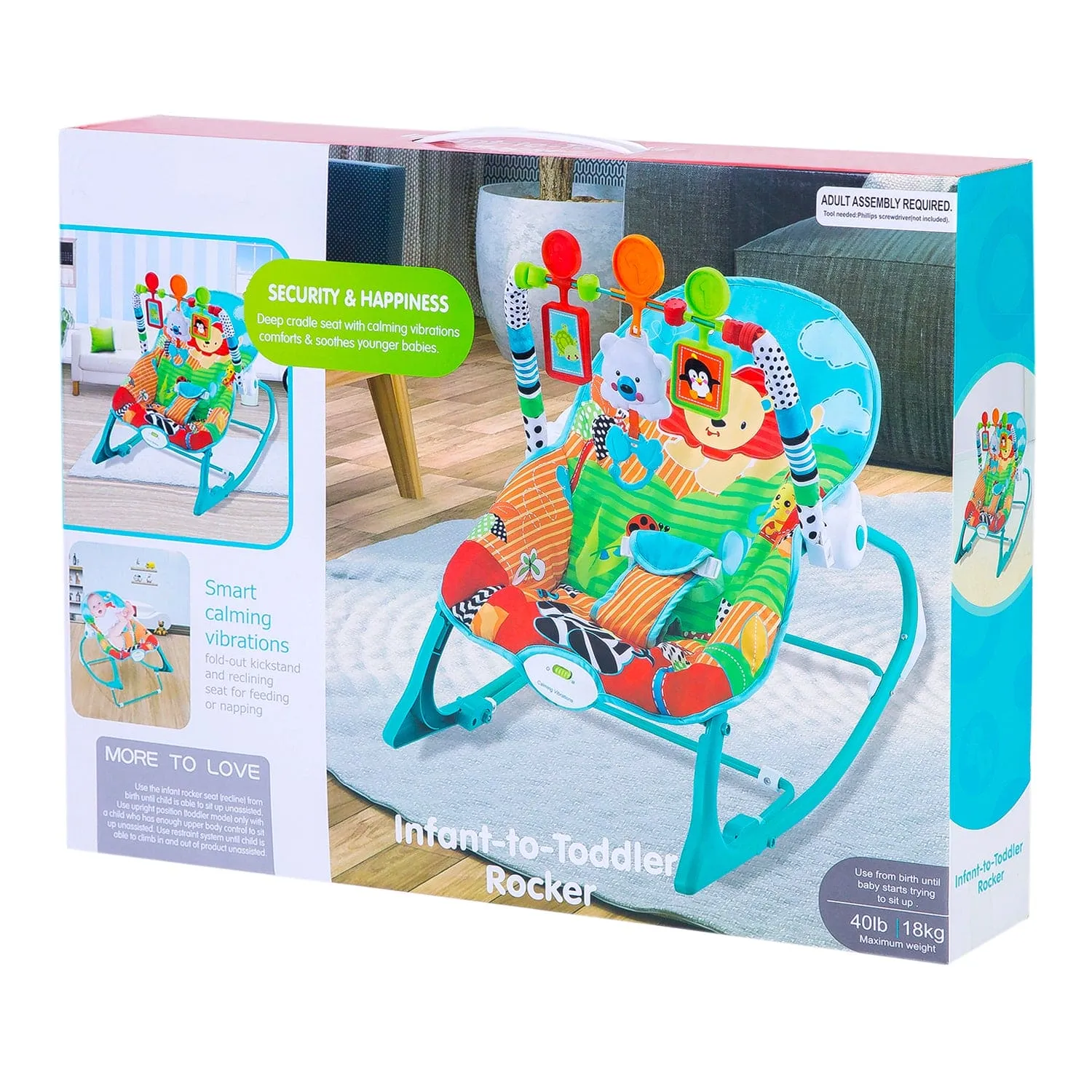 Infant To Toddler Happy Baby Bouncer With Hanging Toys Blue And Green