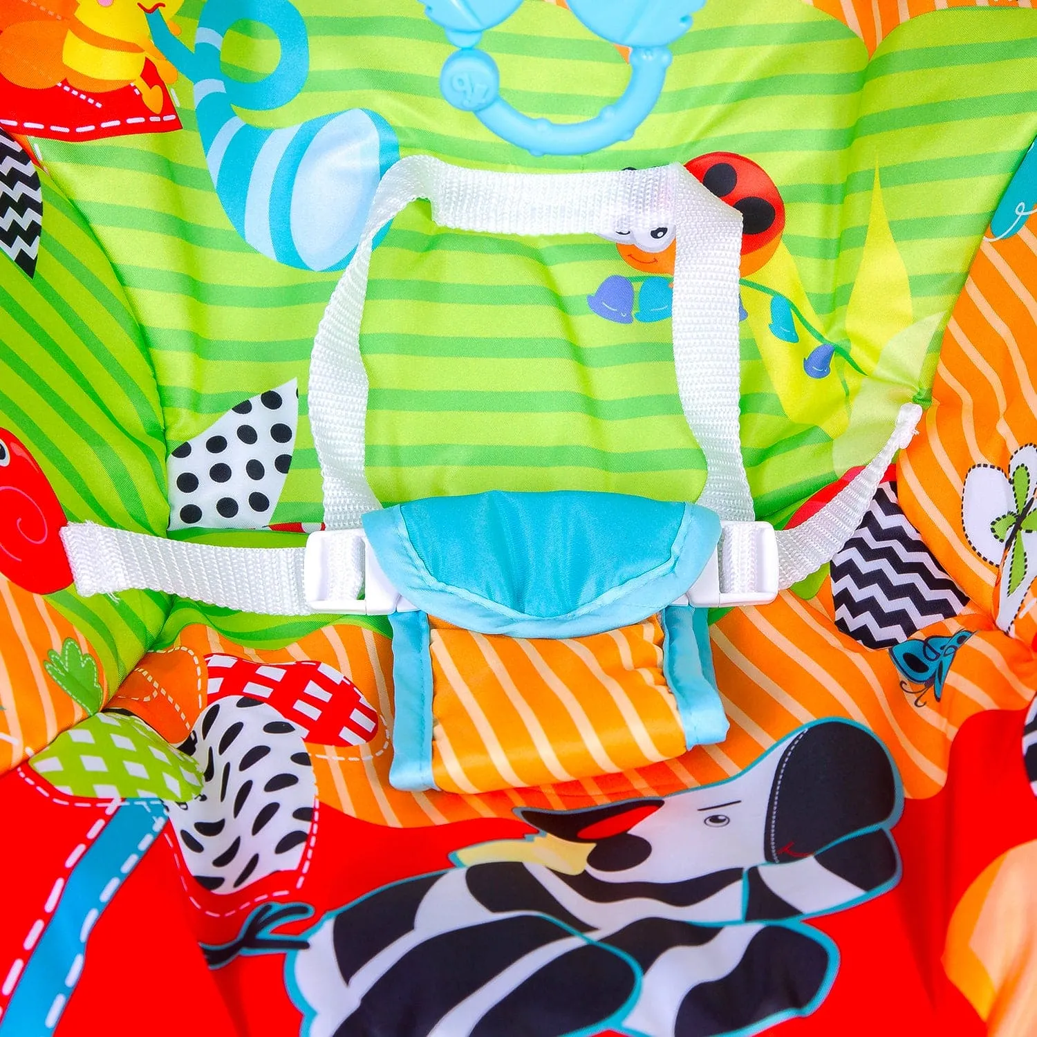 Infant To Toddler Happy Baby Bouncer With Hanging Toys Blue And Green