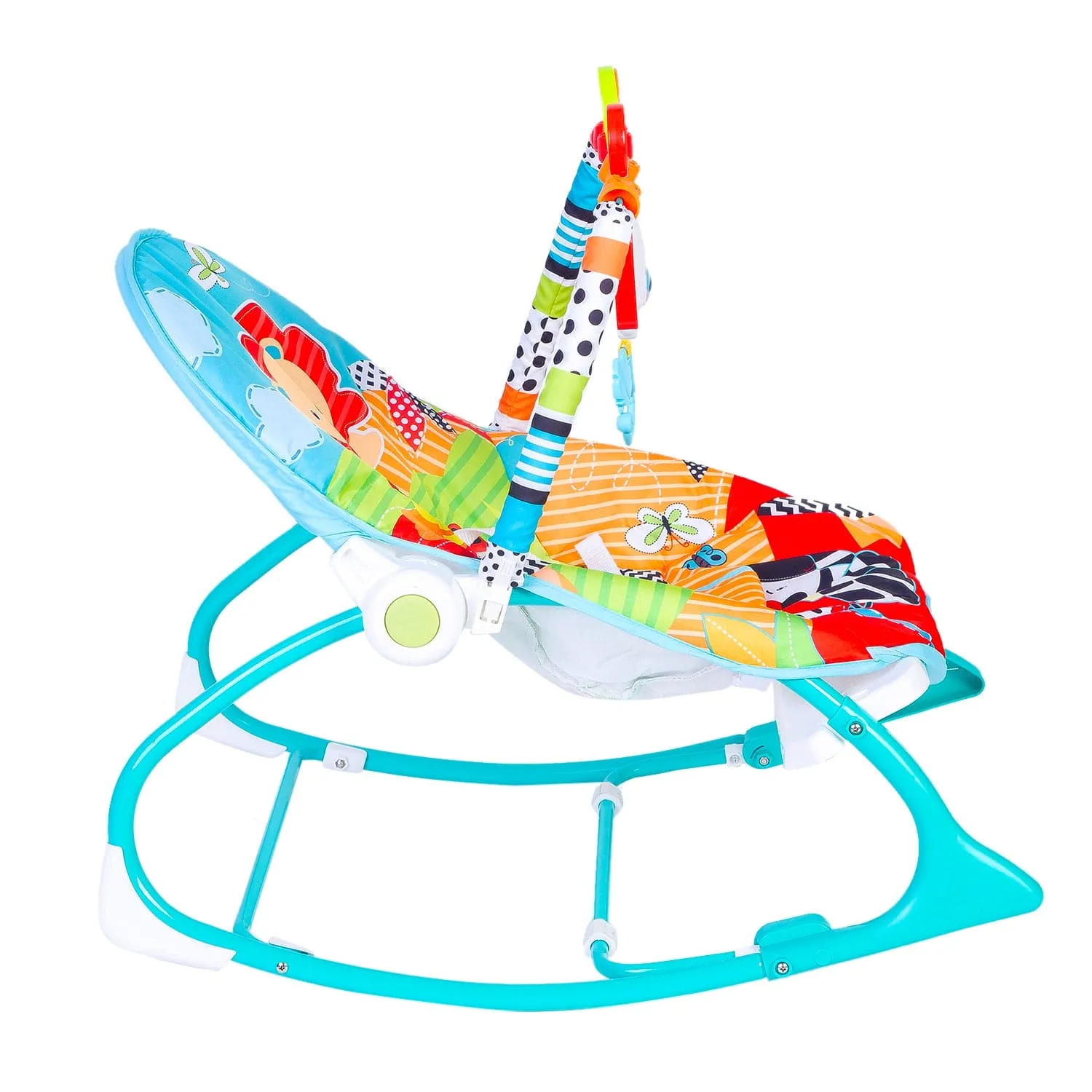 Infant To Toddler Happy Baby Bouncer With Hanging Toys Blue And Green