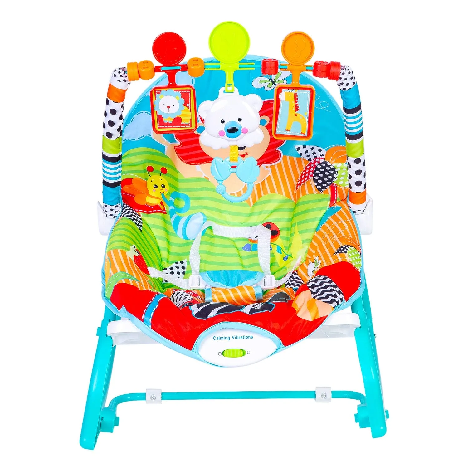 Infant To Toddler Happy Baby Bouncer With Hanging Toys Blue And Green