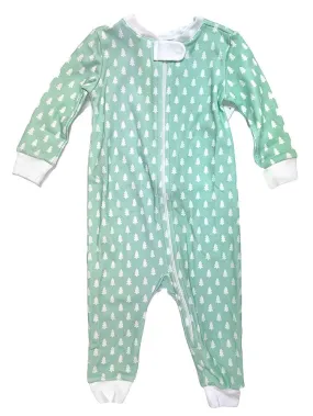 James & Lottie One Piece Zip Up Jammies - Aqua Christmas Trees