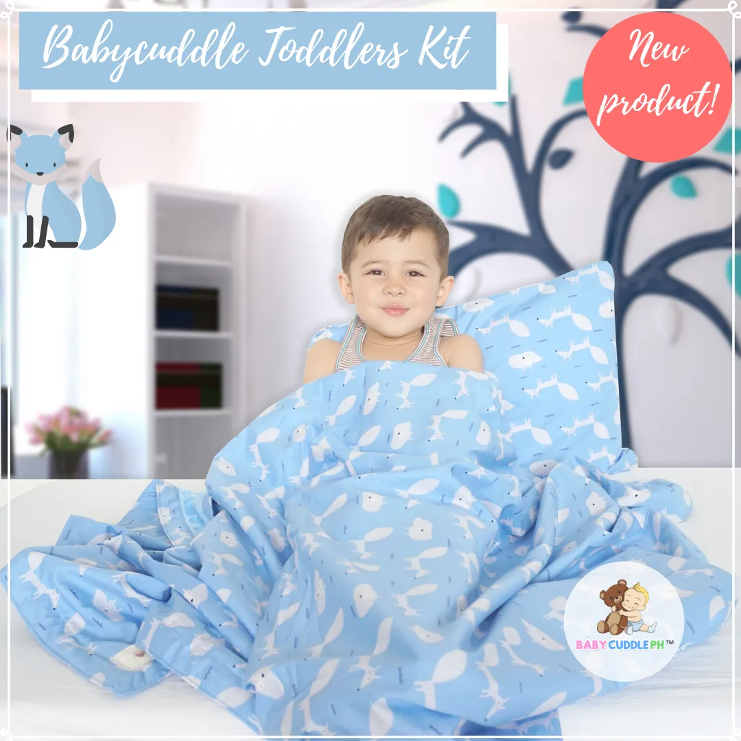 Little Fox in White Blue -  Babycuddleph Toddlers kit (Pillow & Blanket)