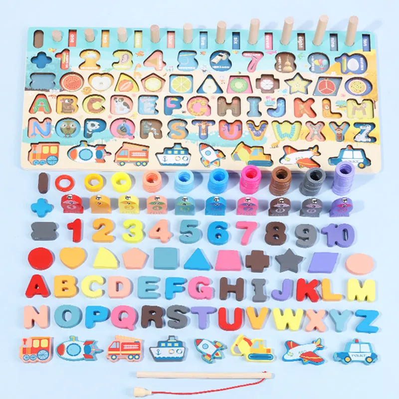 Montessori Wooden Math Fishing Board Educational Toy for Kids, 1-3 Years Old