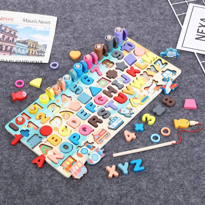 Montessori Wooden Math Fishing Board Educational Toy for Kids, 1-3 Years Old