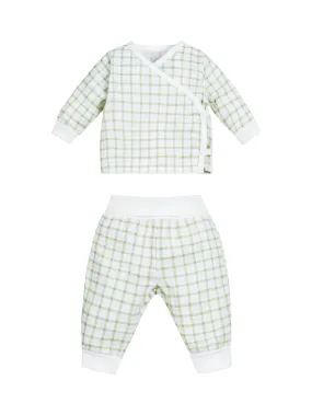 Muslin Side Snap Top & Pant Set in Windowpane Sage