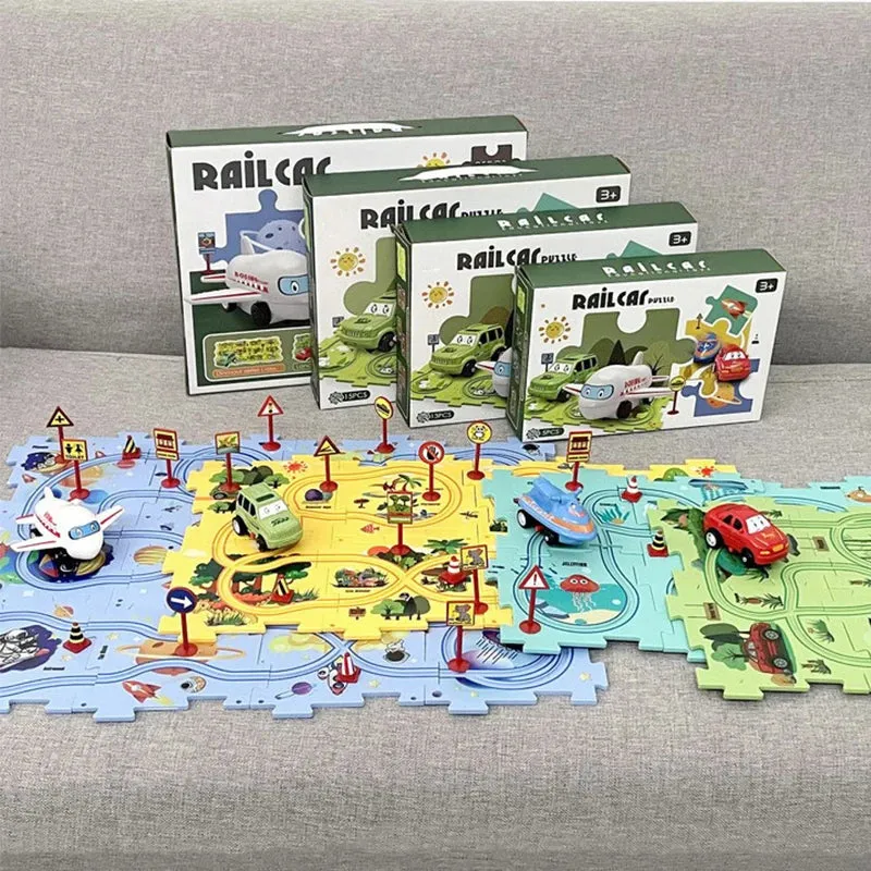 NEW Sensory PuzzleRacer Mini Railroad Car Educational Toys