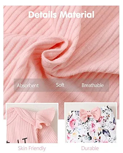 Newborn Baby Girl Clothes 0-3 Months Spring Outfits Infant Romper Ruffle Long Sleeve Shirt Flower Bell Bottom Clothing Set