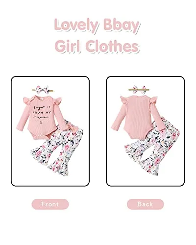 Newborn Baby Girl Clothes 0-3 Months Spring Outfits Infant Romper Ruffle Long Sleeve Shirt Flower Bell Bottom Clothing Set