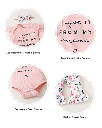 Newborn Baby Girl Clothes 0-3 Months Spring Outfits Infant Romper Ruffle Long Sleeve Shirt Flower Bell Bottom Clothing Set