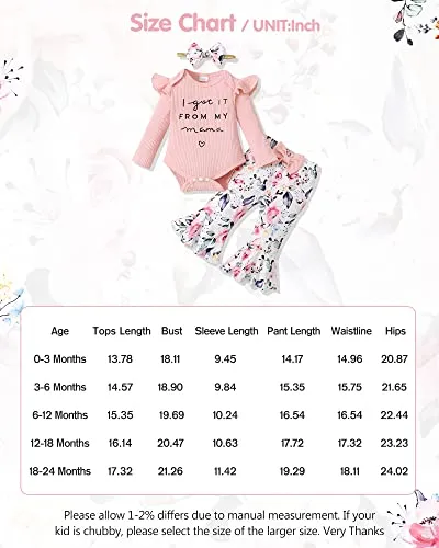 Newborn Baby Girl Clothes 0-3 Months Spring Outfits Infant Romper Ruffle Long Sleeve Shirt Flower Bell Bottom Clothing Set