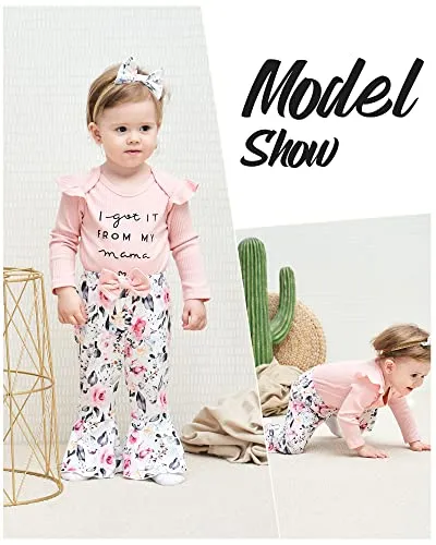 Newborn Baby Girl Clothes 0-3 Months Spring Outfits Infant Romper Ruffle Long Sleeve Shirt Flower Bell Bottom Clothing Set