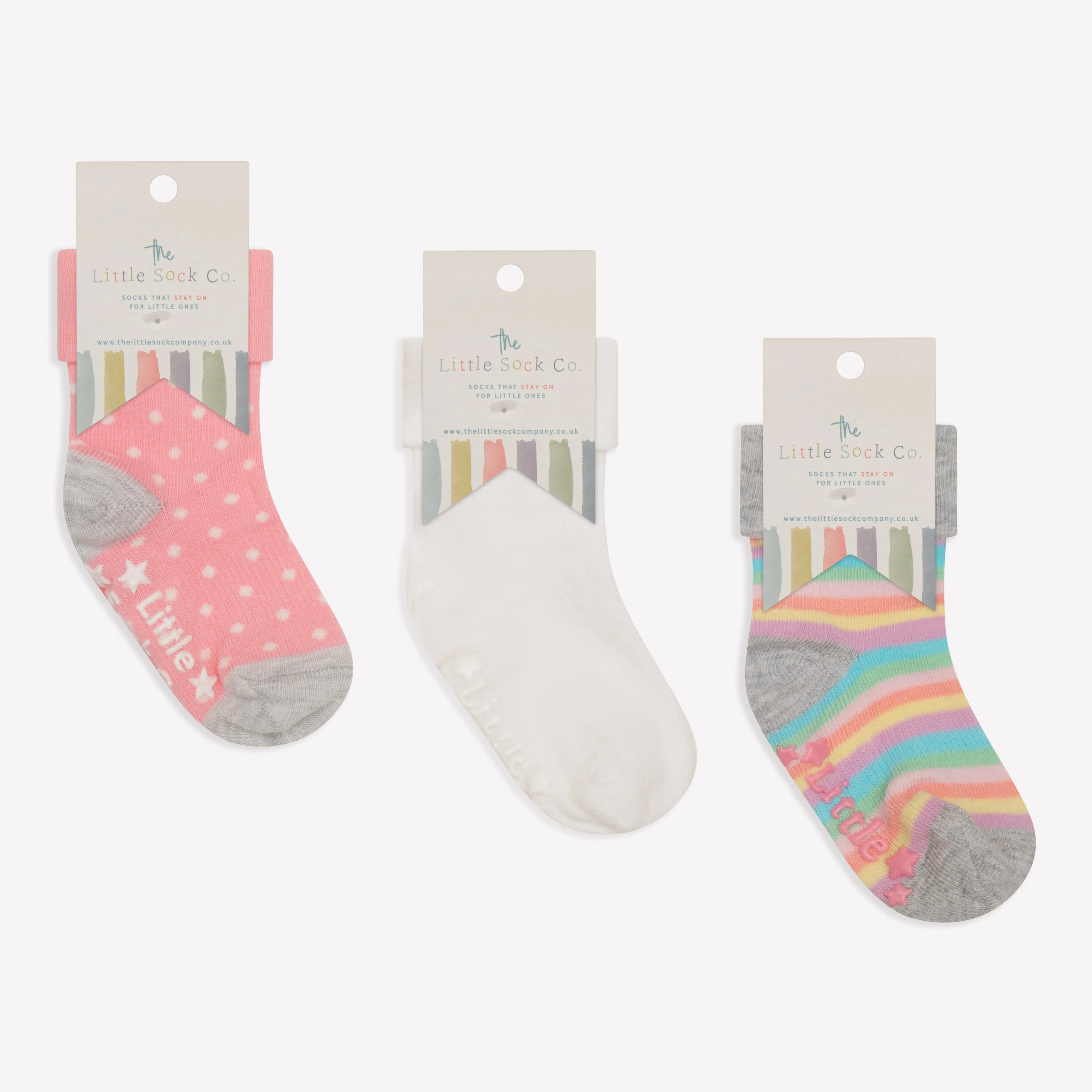 Non-Slip Stay On Baby and Toddler Socks  - 3 Pack in Rosey, Pink Dot & White
